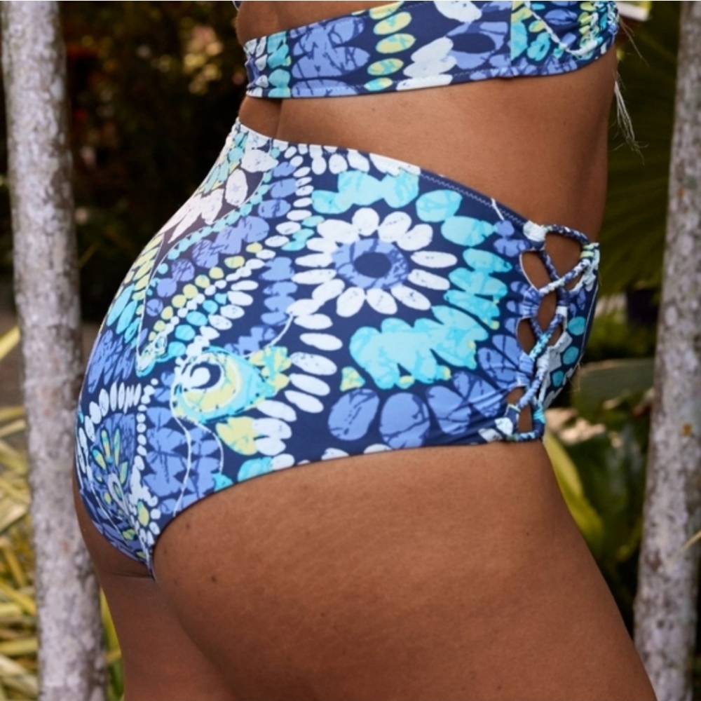 🆕️ Aerie Night Sea Floral Cutout Cheeky High Waist Bikini Bottoms - Picture 3 of 14
